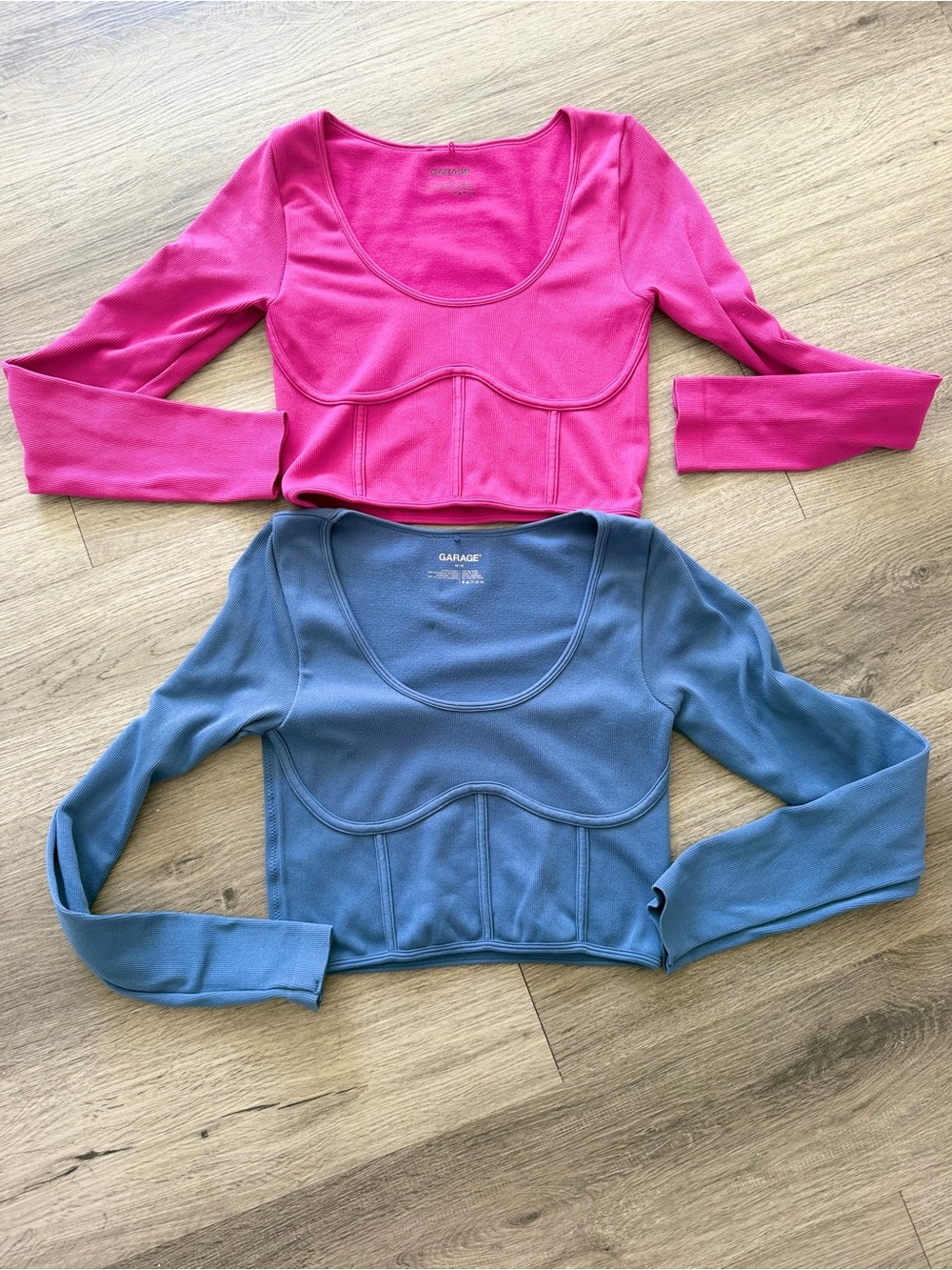 Garage long sleeve tops, set of two, blue and pink